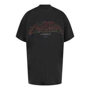 Balenciaga Offshore Logo Print Oversized T-Shirt Black Mens